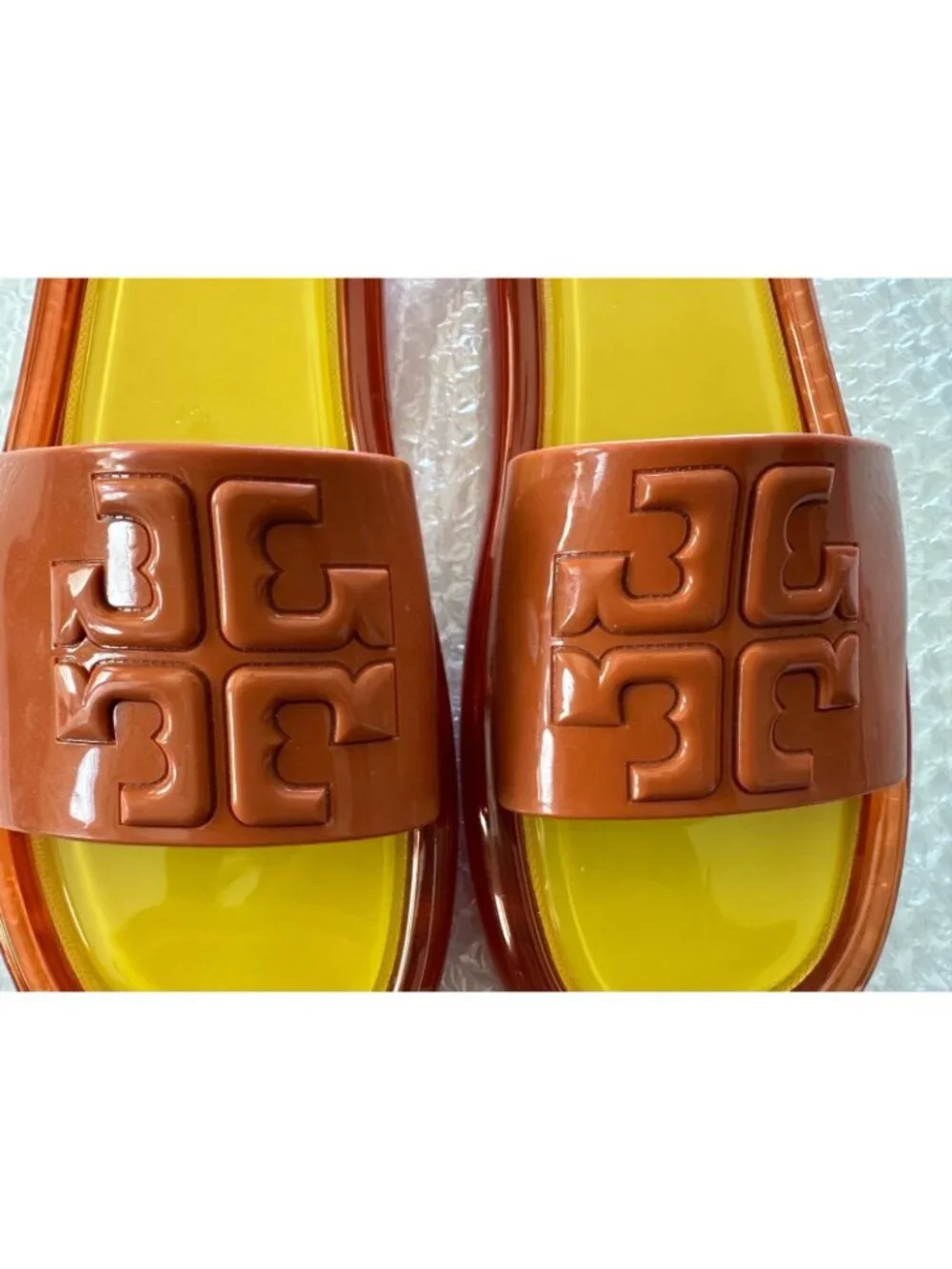 Tory Burch Womens 10B Bubble Jelly Slide Sandals Chipotle Spice Golden Bright